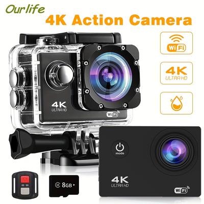 Action Camera 4k Ultra Hd - Waterproof, Wifi, Remote Control, 8gb Card, 170Â° Wide-angle Lens - Capture Your Adventures Like Never Before