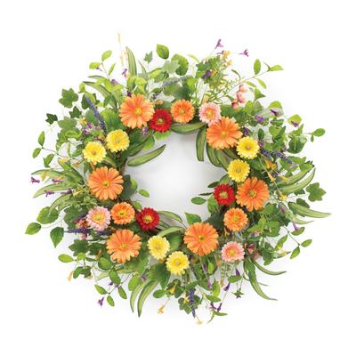 Mixed Floral Wreath 27.5"D Polyester by Melrose in Orange