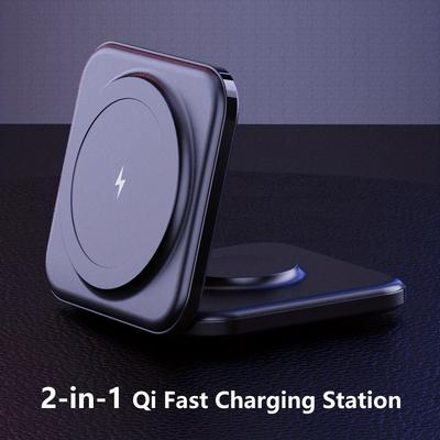 2 In 1 Fast Wireless Charger Stand, 15w Qi Magsafe Foldable Charging Station With Type-c Cable For Iphone For Iwatch Airpod