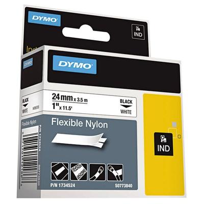 DYMO 1734524 Rhino 1" x 11 1/2' Black on White Flexible Nylon Industrial Label Tape
