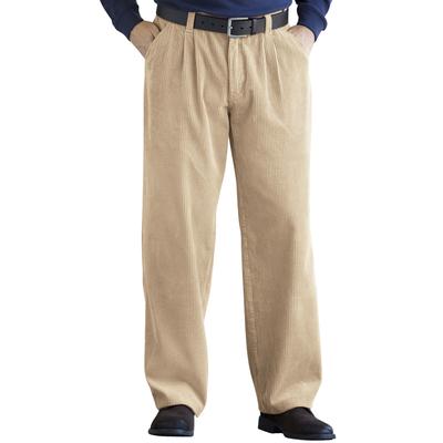 Men's Big & Tall Expandable Waist Corduroy Pleat-Front Pants by KingSize in Khaki (Size 42 40)