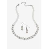 Silver Tone Graduated Necklace & Earring Set Simulated 18
