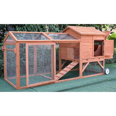 Tucker Murphy Pet™ Aynsley 96" Wheel Wood Chicken Coop Backyard Hen House Nesting Box & Run New Solid Wood in Brown | 44 H x 35 W x 96 D in | Wayfair