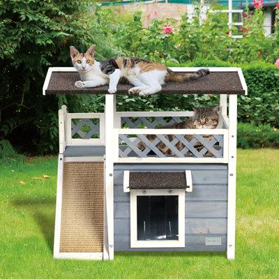 Petsfit Outdoor/Indoor Cat House Solid Wood in Gray | 28.27 H x 22.24 W in | Wayfair CQZK-20230107017