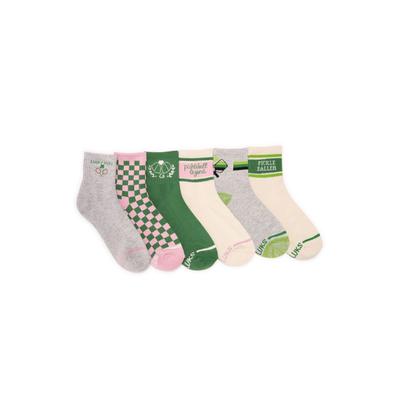 Women's Women'S 6 Pack Pickleball Quarter Crew Socks by MUK LUKS in Pink Green (Size ONESZ)