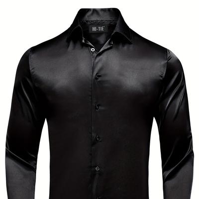 Men's Plain Button Up Regular Fit Long Sleeve Shirt, Mens Clothing In Black