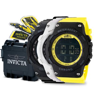 Invicta Racing Digital Men's Triple Watch Bundle - 52mm Black with Invicta Racing Stickers 3-Slot Dive Impact Watch Case Black (B-RACE-BLW3ST)