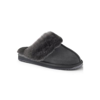 Women's Suede Leather Fuzzy Shearling Fur Scuff Slippers - Lands' End - Gray - 7