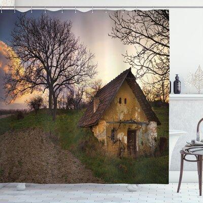 East Urban Home Rustic Home Battered Stone House in Field Messy Shed Building Provincial Pastoral Concept Shower Curtain Set | Wayfair