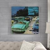Ebern Designs 'Drive in Movies' Painting Print on Wrapped Canvas Metal in Blue/Green, Size 32.0 H x 32.0 W x 1.5 D in | Wayfair