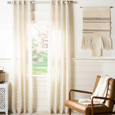 Highland Dunes Richville Solid Semi-Sheer Grommet Single Curtain Panel Polyester in White/Brown | 96 H in | Wayfair