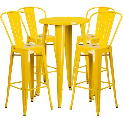 Flash Furniture CH-51080BH-4-30CAFE-YL-GG 24  Round Yellow Metal Indoor   Outdoor Bar Height Table with 4 Cafe Stools