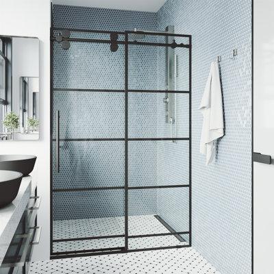 VIGO Elan 52-56" W x 74" H Frameless Sliding Shower Door in Matte w/ 3/8" Clear Glass Tempered Glass in Black | 74 H in | Wayfair VG6041MBSCL5674