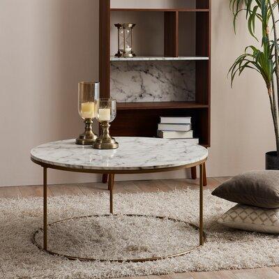 Mercer41 Carbone Frame Coffee Table Wood/Faux Marble/Metal in Brown/Yellow | 18 H x 36 W x 36 D in | Wayfair VNF-00075