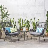 George Oliver Mullenix Slagelse Wicker Chat 3 Piece Seating Group w/ Cushions Synthetic Wicker/All - Weather Wicker/Wicker/Rattan in Gray | Outdoor Furniture | Wayfair