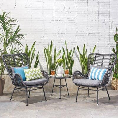 George Oliver Mullenix Slagelse Wicker Chat 3 Piece Seating Group w  Cushions Wicker Rattan in Gray | Outdoor Furniture | Wayfair