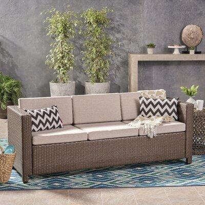 Latitude Run® 76.75" Wide Outdoor Patio Sofa w/ Cushions Wicker/Rattan in Brown, Size 27.25 H x 76.75 W x 25.5 D in | Wayfair