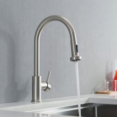 Casa KIBI Pull Down Single Handle Kitchen Faucet w/ Accessories in Gray | Wayfair KKF2002BN