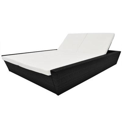 Highland Dunes Outdoor Lounge Bed w/ Cushion Poly Rattan Wicker/Rattan in Black, Size 28.7 H x 54.5 W x 78.7 D in | Wayfair