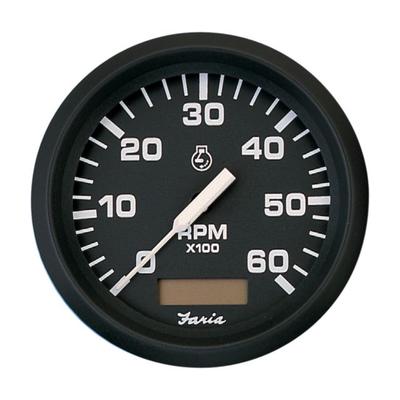 """Faria Beede Instruments Euro Black 4 Tachometer w/Hourmeter - 6000 RPM Gas - Inboard"""