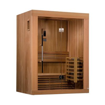Golden Designs Sundsvall 2 - Person Indoor Bluetooth Compatible Traditional Steam Sauna in Cedar in Brown | Wayfair GDI-7289-01