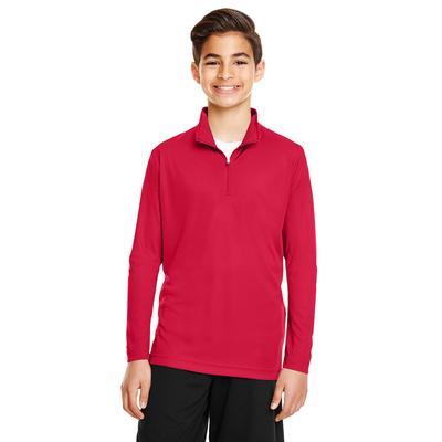 Team 365 TT31Y Youth Zone Performance Quarter-Zip T-Shirt in Sport Red size Large | Polyester