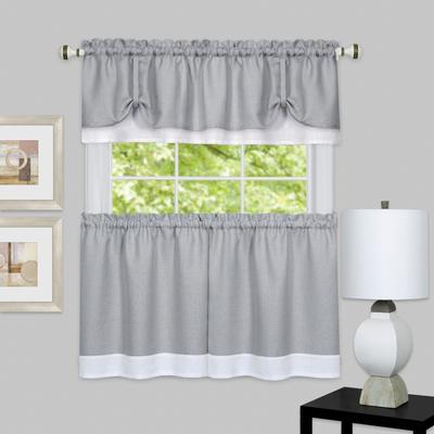 Wide Width Darcy Window Curtain Tier and Valance Set by Achim Home Décor in Grey White (Size 58