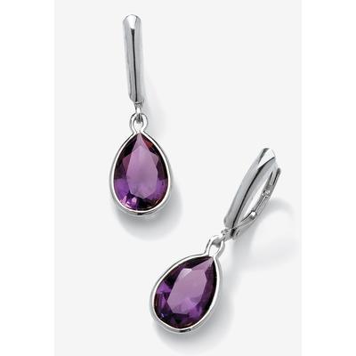 Sterling Silver Drop Earrings Pear Cut Simulated Birthstones by PalmBeach Jewelry in February