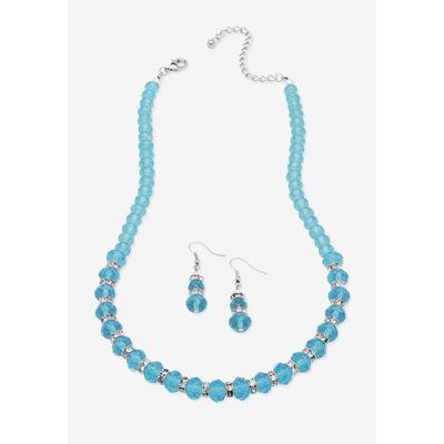 Silver Tone Graduated Necklace & Earring Set Simulated 18  plus 2  ext by PalmBeach Jewelry in December