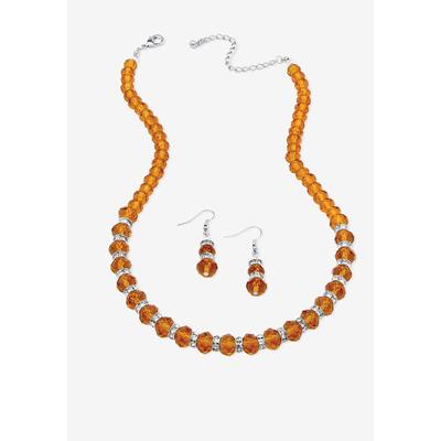 Silver Tone Graduated Necklace & Earring Set Simulated 18  plus 2  ext by PalmBeach Jewelry in November