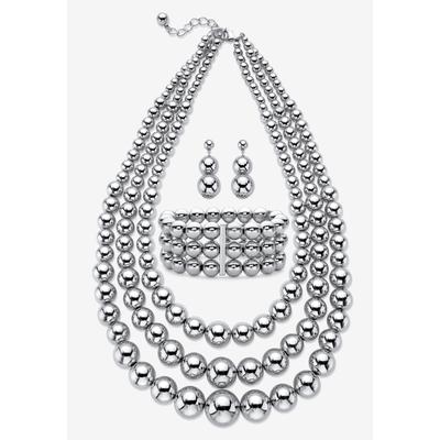 Women's Silver Tone Necklace Set by PalmBeach Jewelry in White