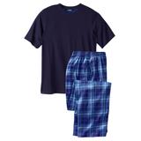 Men's Big & Tall Jersey Knit Plaid Pajama Set by KingSize in Navy Plaid (Size XL) Pajamas