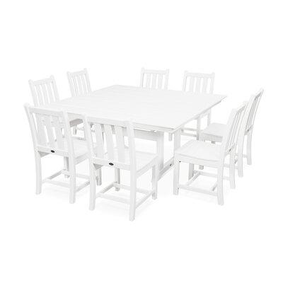 POLYWOOD® Traditional Garden 9-Piece Farmhouse Trestle Outdoor Dining Set Plastic in White | Wayfair PWS433-1-WH
