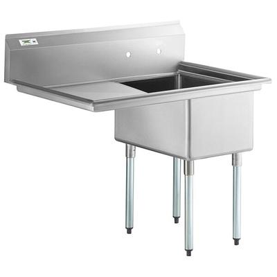Regency 44  16 Gauge Stainless Steel One Compartment Commercial Sink with Galvanized Steel Legs and 1 Drainboard - 17  x 23  x 12  Bowl - Left Drainboard