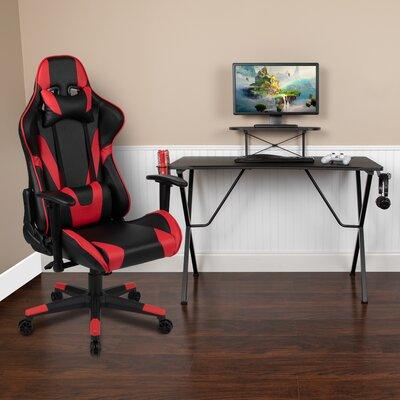 Ebern Designs Bridesdale Desk w/ Gaming Chair & Cup Holder Wood/Metal in Red/Black | Wayfair 2C3C29899E7546DDA756F7456E494AD9