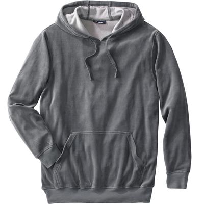 Men's Big & Tall Velour Long-Sleeve Pullover Hoodie by KingSize in Steel (Size L)