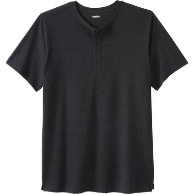 Men's Big & Tall Shrink-Less™ Lightweight Henley Longer Length T-Shirt by KingSize in Heather Charcoal (Size 4XL) Henley Shirt