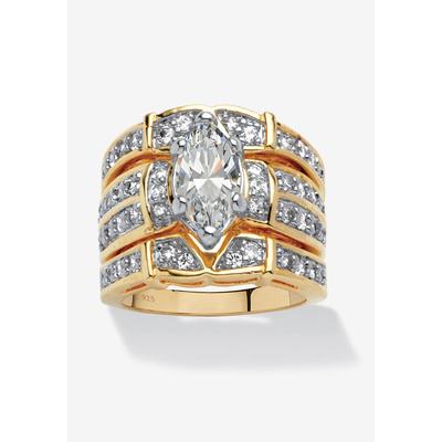 18K Yellow Gold over Sterling Silver Cubic Zirconia 3-Piece Bridal Set by PalmBeach Jewelry in Gold (Size 9)
