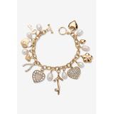 Gold Tone Charm Bracelet Crystal and Cultured Freshwater Pearl 8
