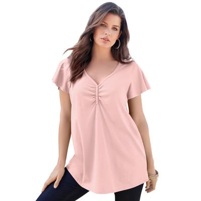 Plus Size Women's Flutter-Sleeve Sweetheart Ultimate Tee by Roaman's in Soft Blush (Size 14/16) Long T-Shirt Top