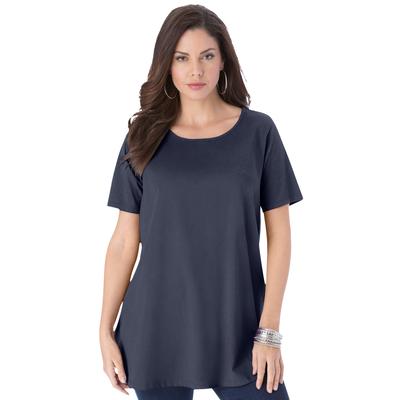 Plus Size Women's Swing Ultimate Tee with Keyhole Back by Roaman's in Navy (Size M) Short Sleeve T-Shirt