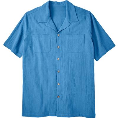 Men's Big & Tall Gauze Camp Shirt by KS Island in Azure Blue (Size 3XL)