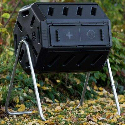 FCMP Outdoor 37 Gallon Elevated Dual Chamber Tumbling Garden Composter Bin Plastic in Black | 36 H x 30 W x 28 D in | Wayfair IM4000