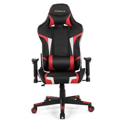 Costway Massage PC & Racing Game Chair Faux Leather in Red/Black | 54 H x 29 W x 29 D in | Wayfair HW66185RE