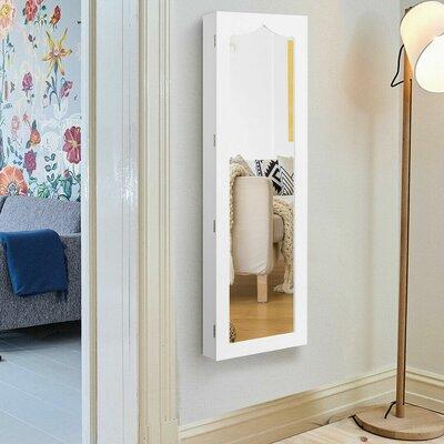 Red Barrel Studio® Anyha Wall Mounted Jewelry Armoire w/ Mirror Manufactured Wood in White | 47.5 H x 14.5 W x 4.5 D in | Wayfair