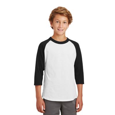 Sport-Tek YT200 Youth Colorblock Raglan Jersey T-Shirt in White/Black size Large | Cotton