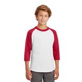 Sport-Tek YT200 Youth Colorblock Raglan Jersey T-Shirt in White/Red size Medium | Cotton