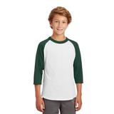 Sport-Tek YT200 Youth Colorblock Raglan Jersey T-Shirt in White/Forest Green size Large | Cotton