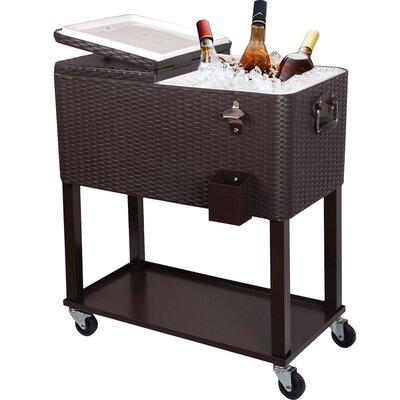 Rebuyhome 80 Qt. Patio Rolling Cooler in Brown, Size 34.25 H x 15.16 W x 34.25 D in | Wayfair 649234834137