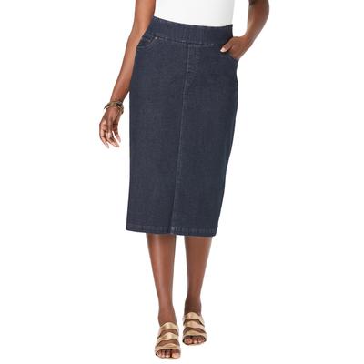 Plus Size Women's Comfort Waist Stretch Denim Midi Skirt by Jessica London in Indigo (Size 12) Elastic Waist Stretch Denim